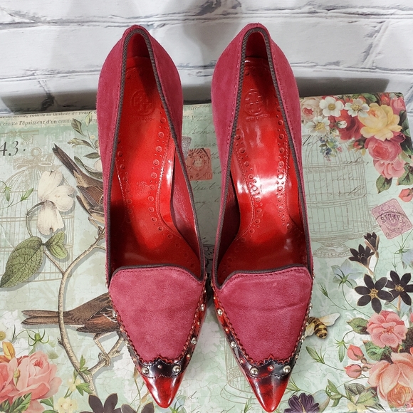 Tory Burch Monroe Red Suede Pumps - Picture 5 of 8